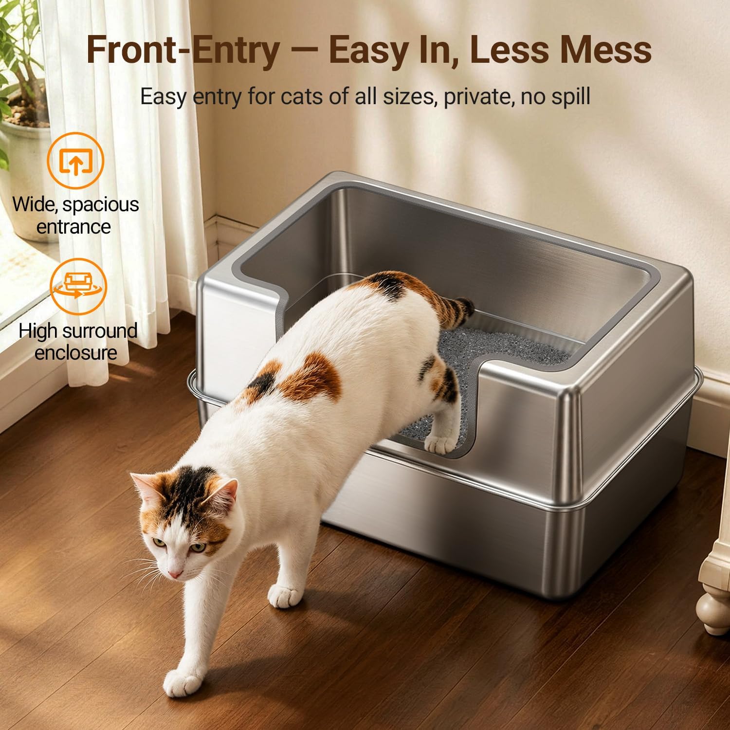 Entirely Stainless Steel High-Sided Litter Box
