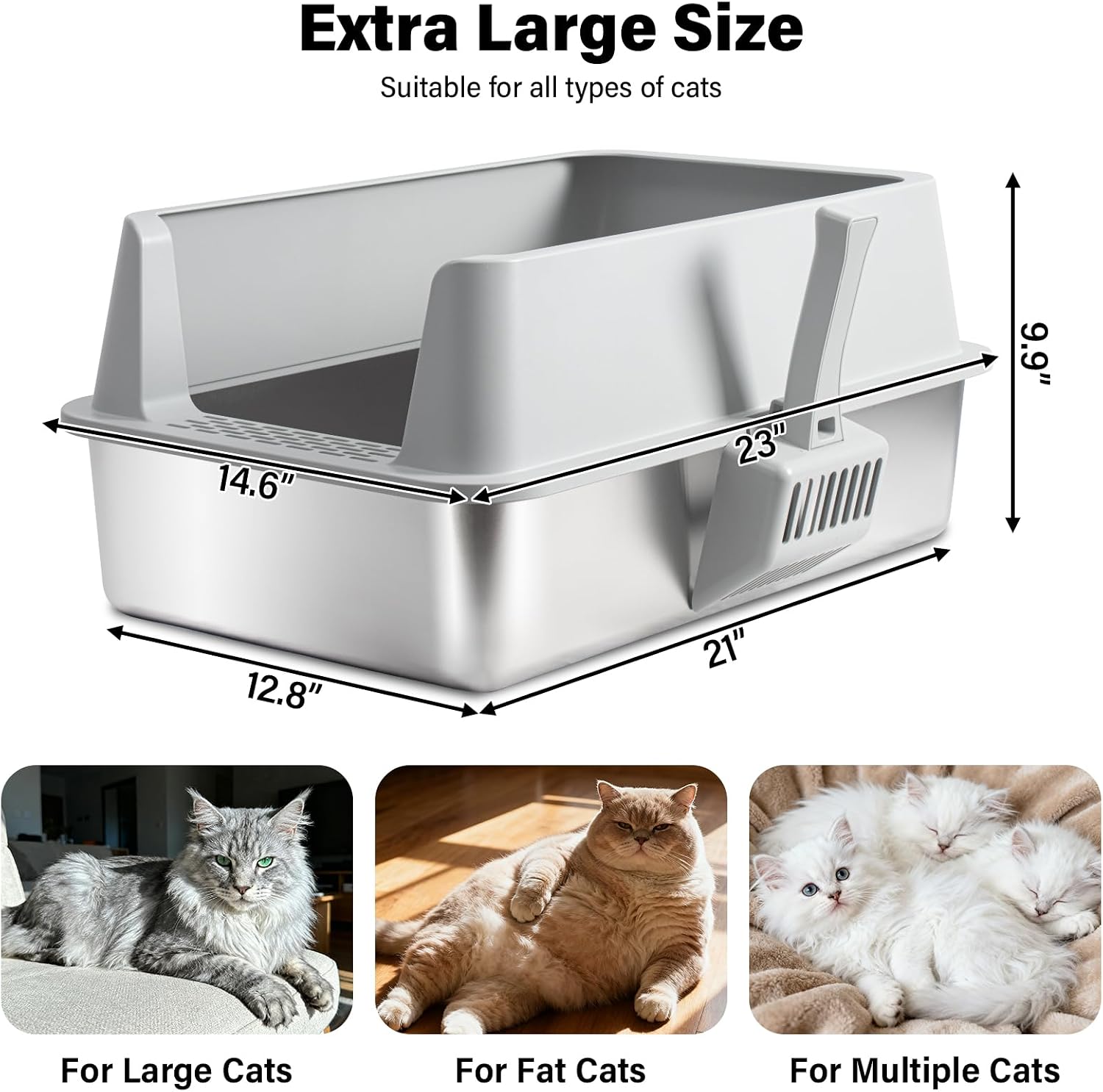 XL Stainless Steel Litter Box with Lid - Image 2
