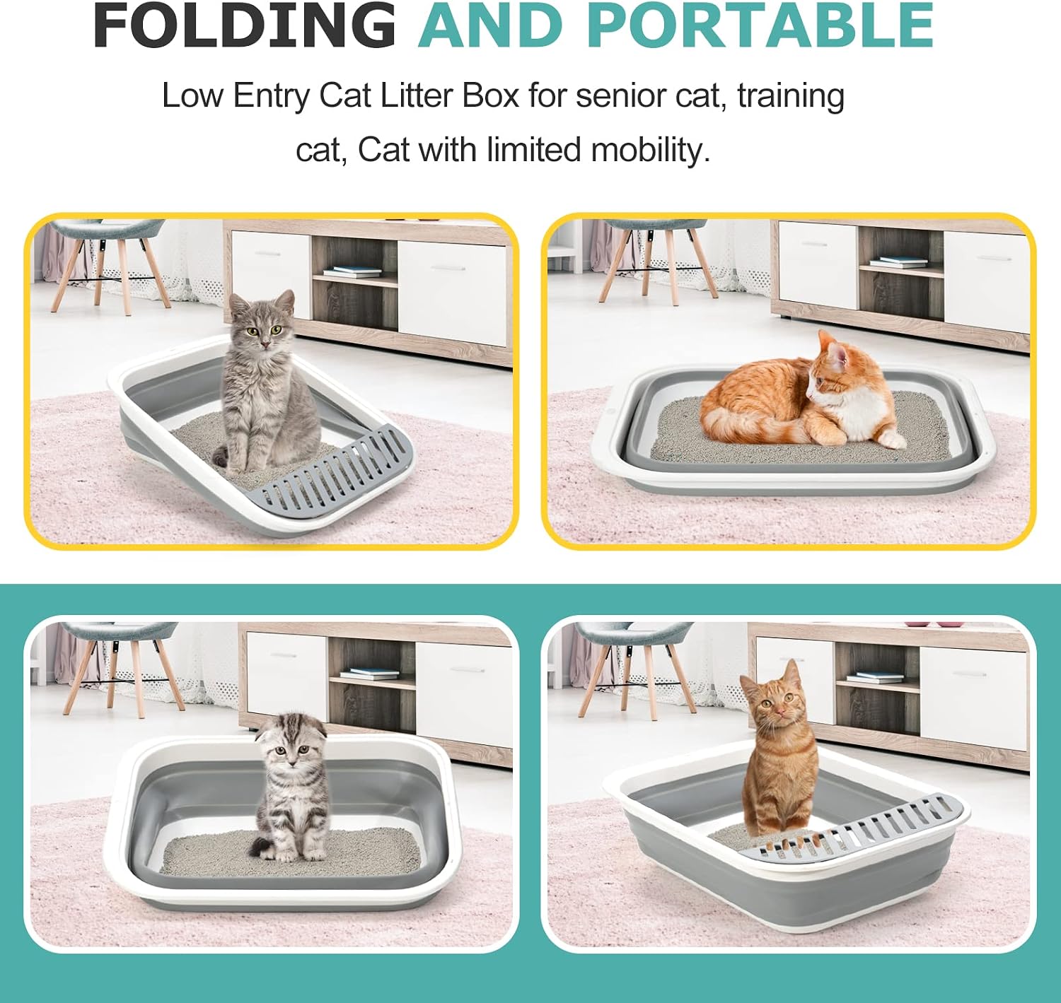 Large Foldable Height-Adjustable Cat Litter Box - Image 2