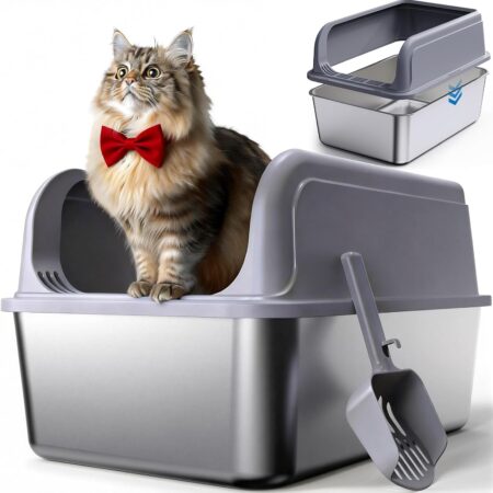 Medium High-Sided Stainless Steel Litter Box