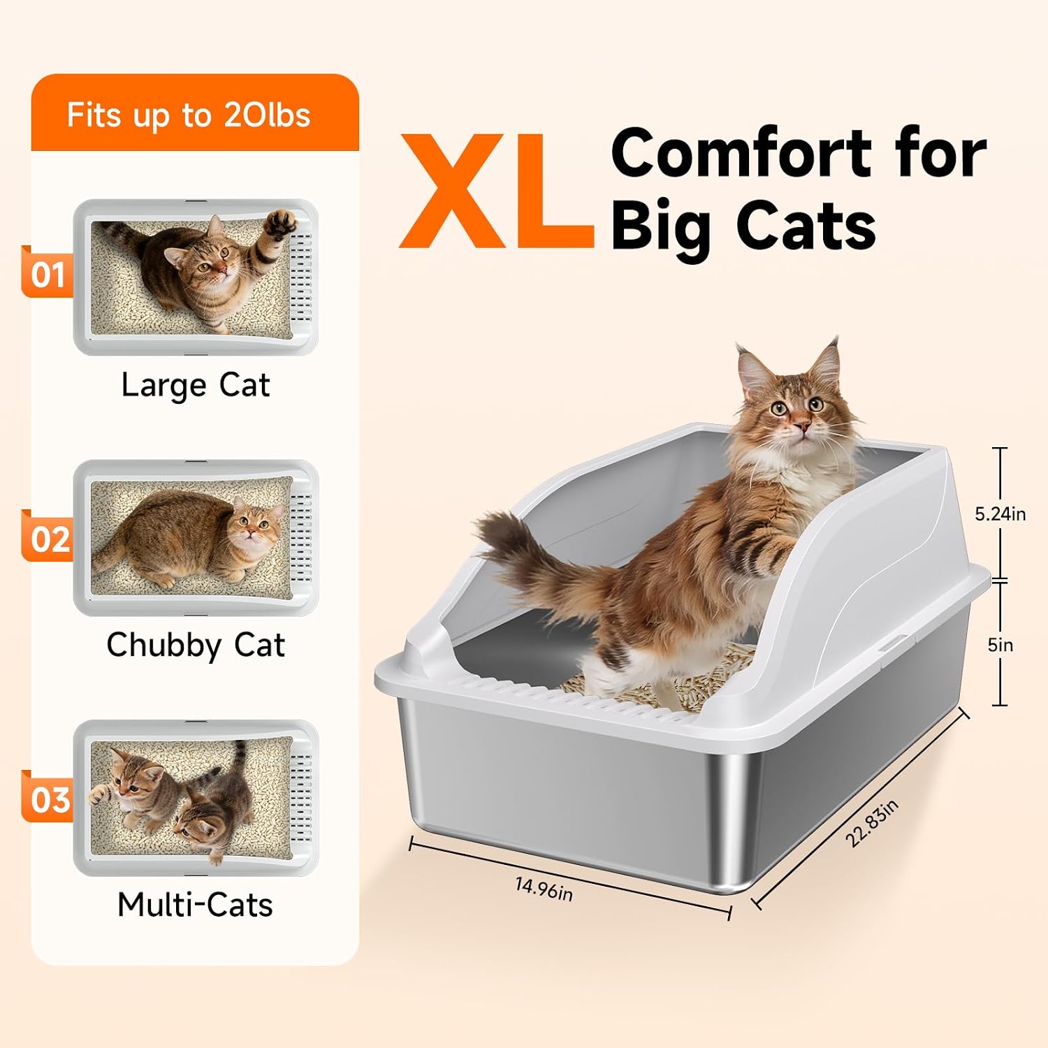 Two XL Stainless Steel Litter Boxes - Image 2