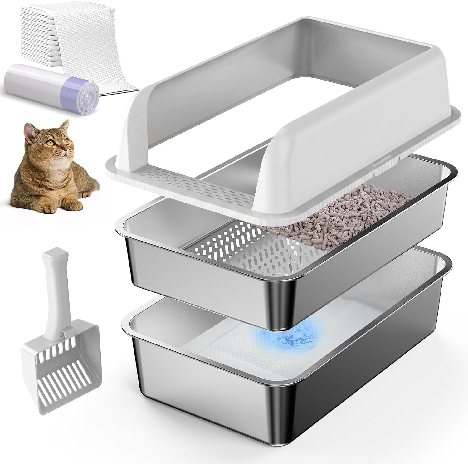 XL Stainless Steel Sifting Litter Box