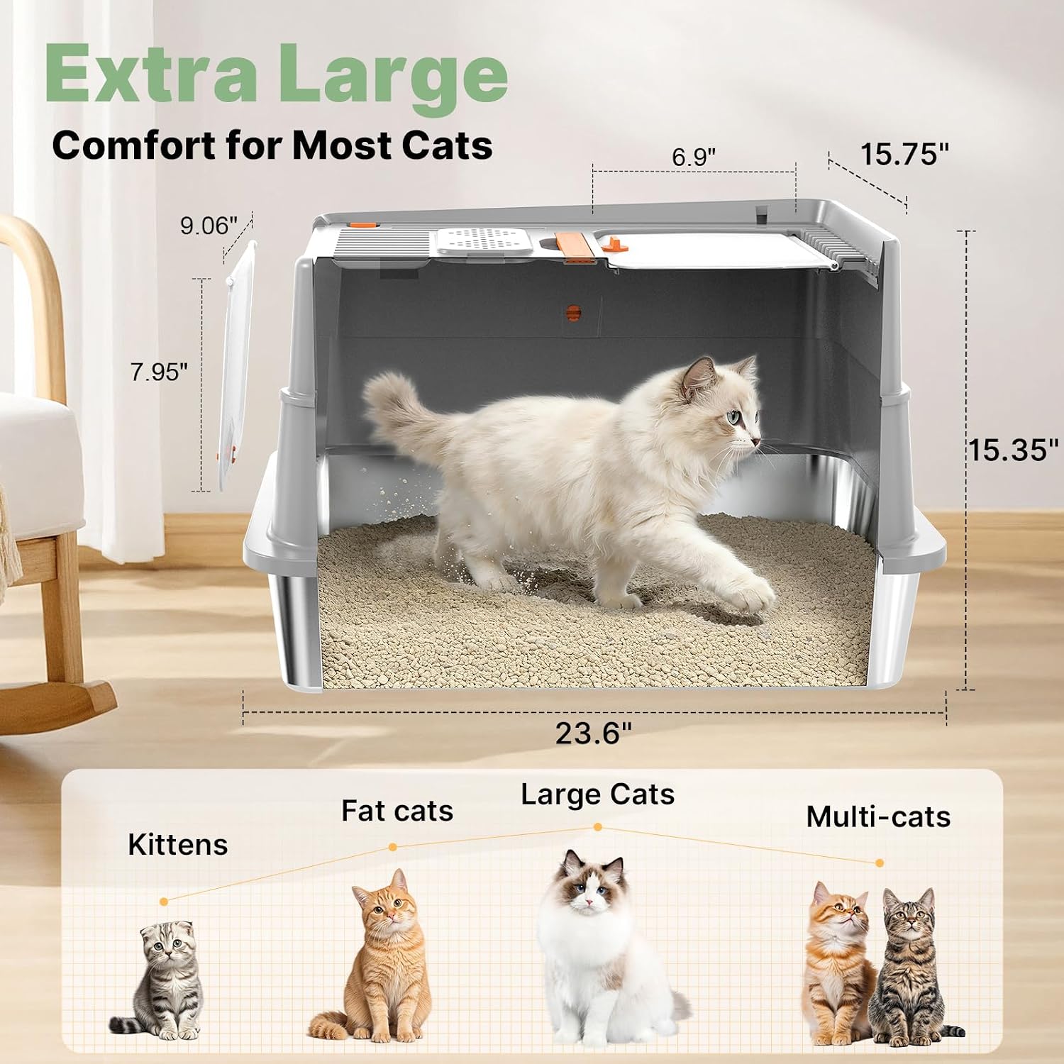 XL Stainless Steel Flip Top Entry Litter Box - Image 2