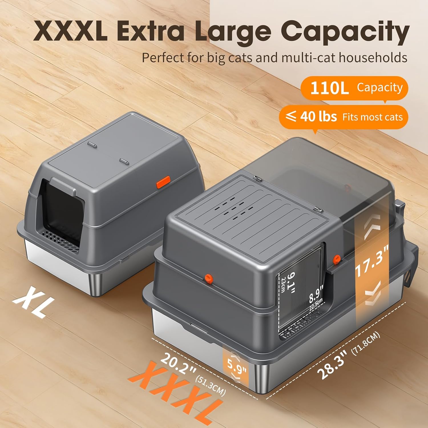 XXXL Stainless Steel Litter Box with Lid - Image 2