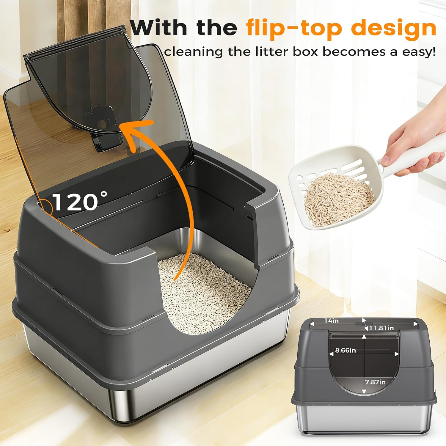 Large Stainless Steel Side Entry Litter Box - Image 2